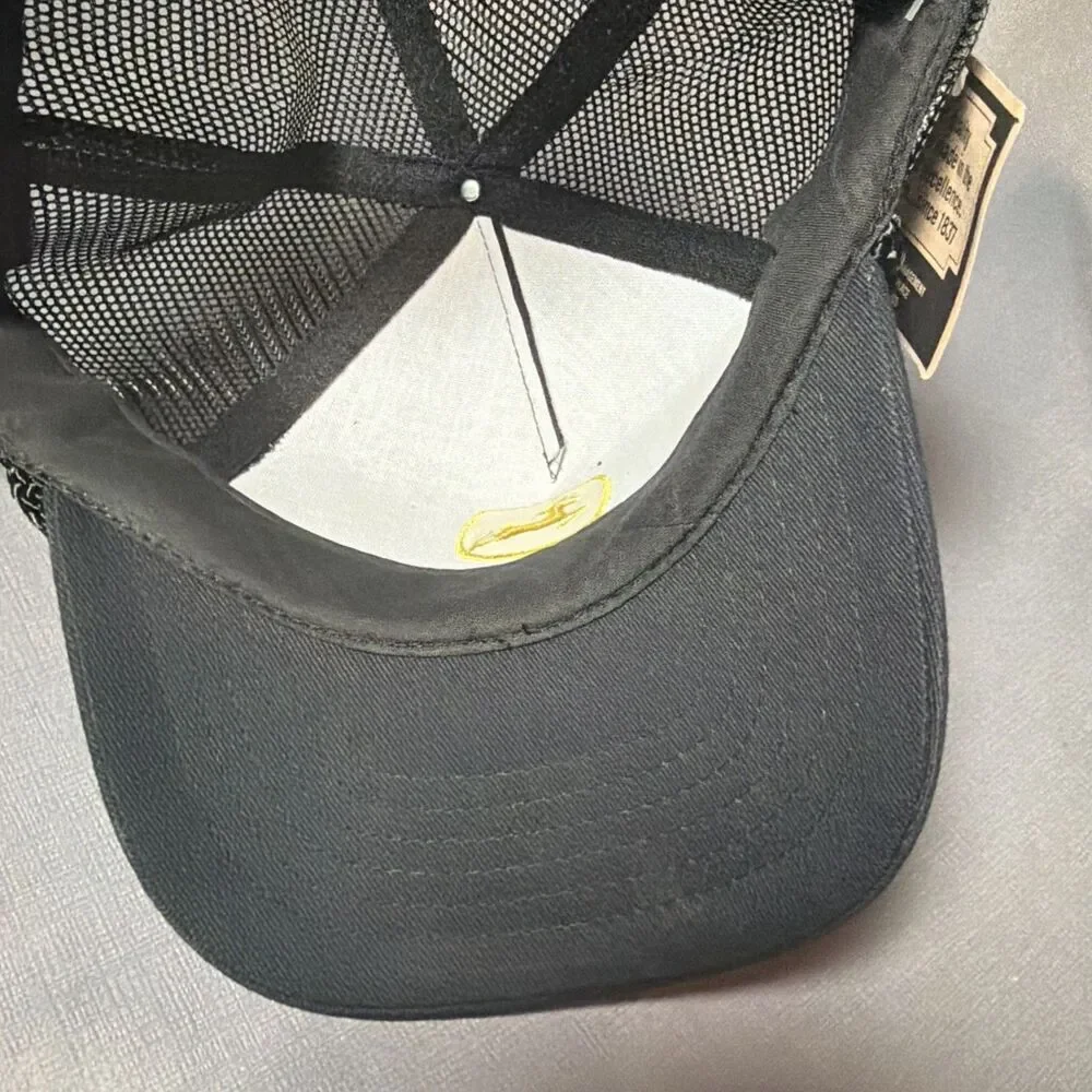 John Deere Black Mesh Trucker Hat NOS Vintage Snapback -M